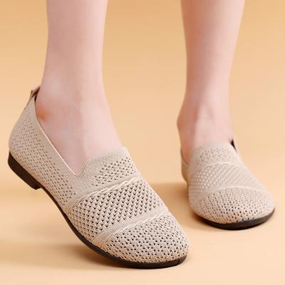 Женские весенне-летние однотонные дышащие туфли из ткани с плоской подошвой, удобные повседневные туфли на одну ногу со штрипками