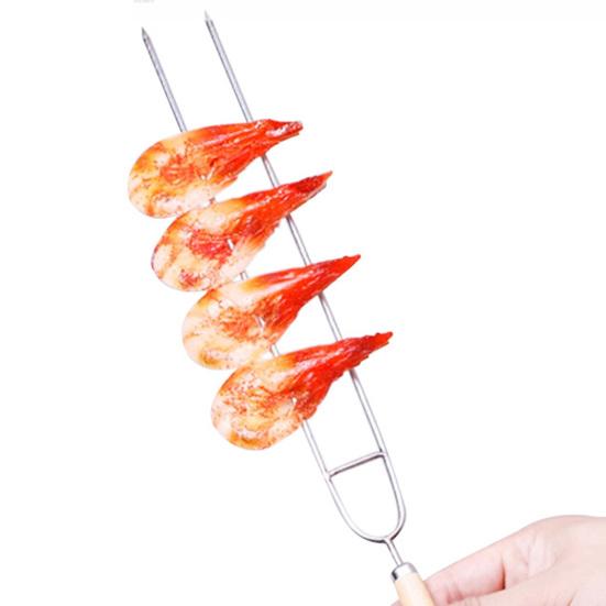 Шпажки для барбекю из нержавеющей стали, двухзубые шампуры для барбекю, 36 см, вилки для кемпинга с деревянной ручкой для шашлыков из курицы и креветок