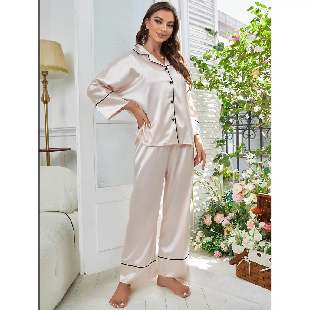 Simulation Silk Pajamas Women Spring and Autumn Long-sleeved Pajamas Home Service Suit Can Be Worn Outside