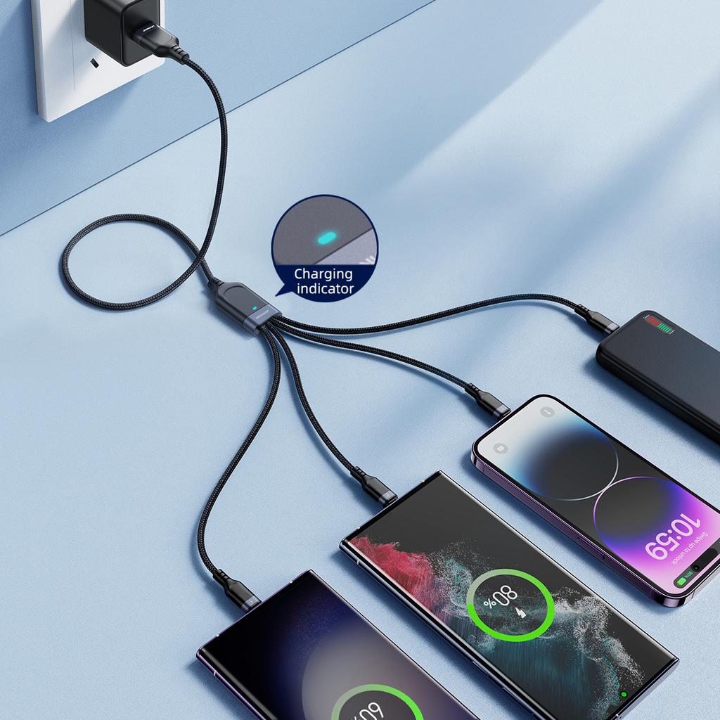 Многофункциональный зарядный кабель Joyroom S-A18 4-в-1, USB-A на USB-C/USB-C/Lightning/micro USB, 1,2 м, черный