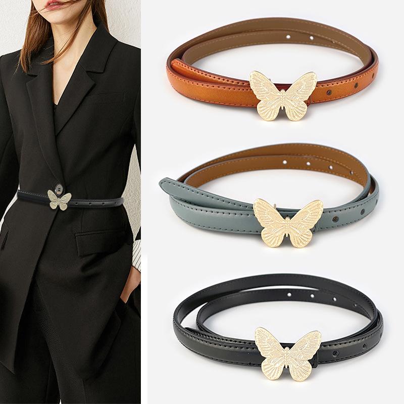 Fashion Womens Belts Pink Belt Elegant Gold Butterfly Buckle Belt Black Patent Leather Belts for Jeans Dresses
