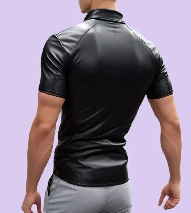 Мужская футболка стильная из овчины черная для вечеринок и клубов байкерская мода ручная работа