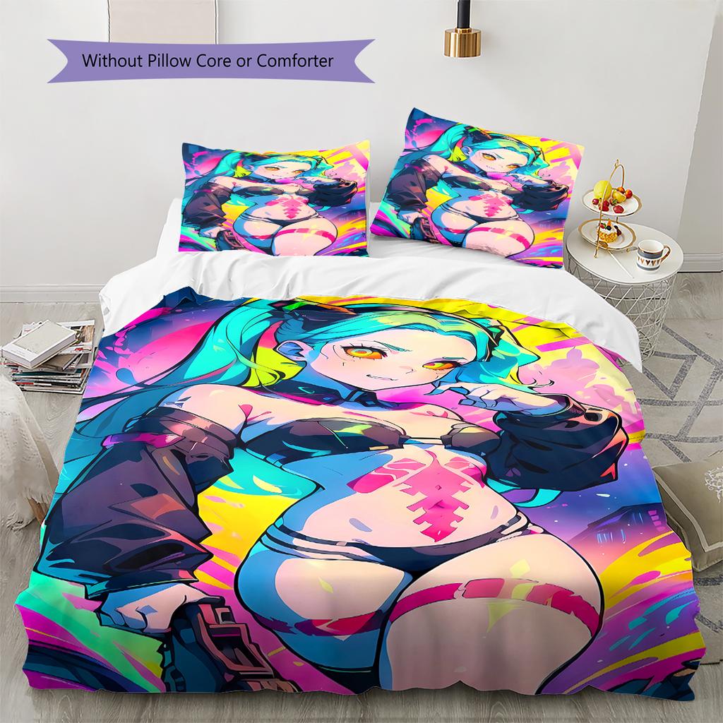 Постельное белье с рисунком Cyberpunk Edgerunner, Комплект с одеялом, Пододеяльник, Наволочка, Домашний подарок на день рождения (1 пододеяльник + 2 наволочки, без наполнителя)