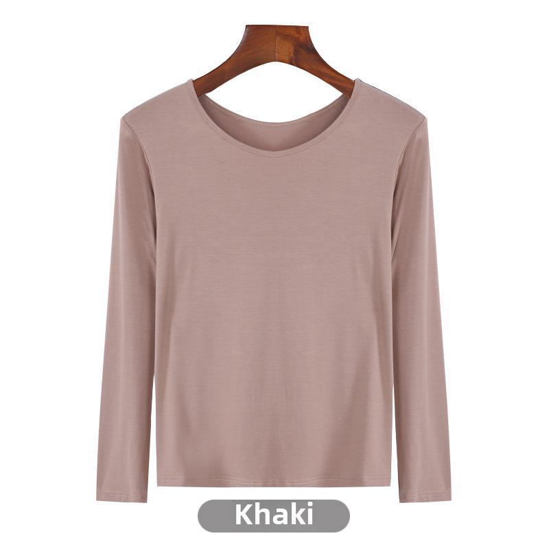 Корейская облегающая футболка из модала с воротником-стойкой - Однотонный топ с длинным рукавом