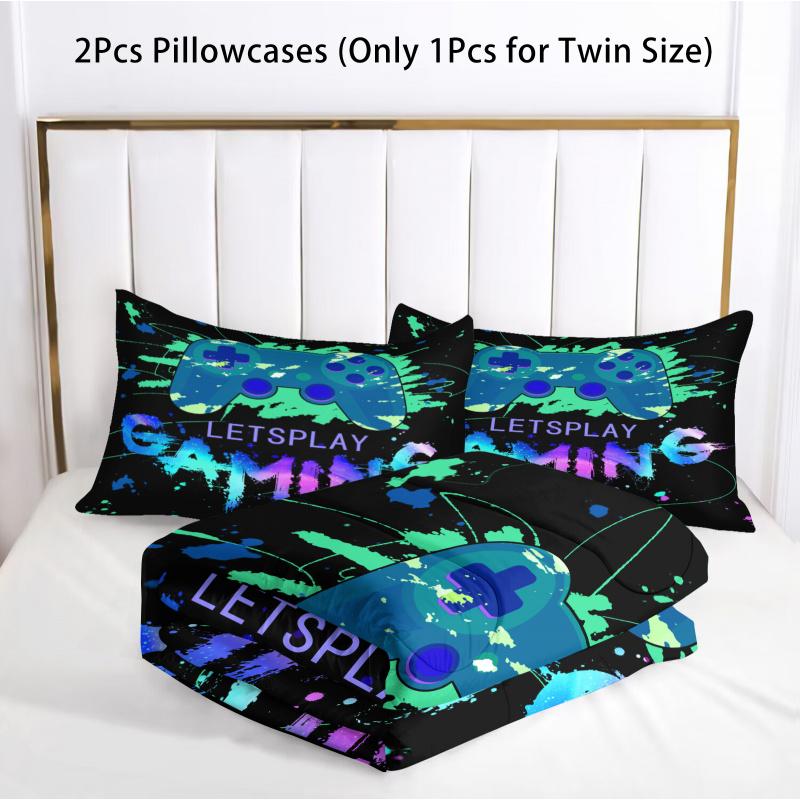 Gamepad Print Quilted Quilt Set, Soft and Comfortable Bedding Set, Perfect for Gamer Room Decor, Universal for All Seasons