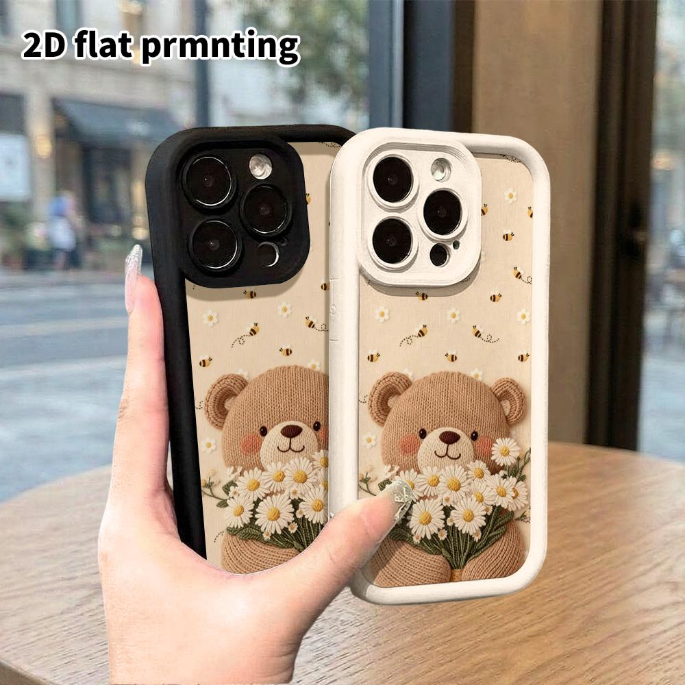 Phone Case: 2D flat design suitable for iPhone 18 17 16 15 14 13 Pro stepped protective case, daisy bear, Christmas and Halloween gift