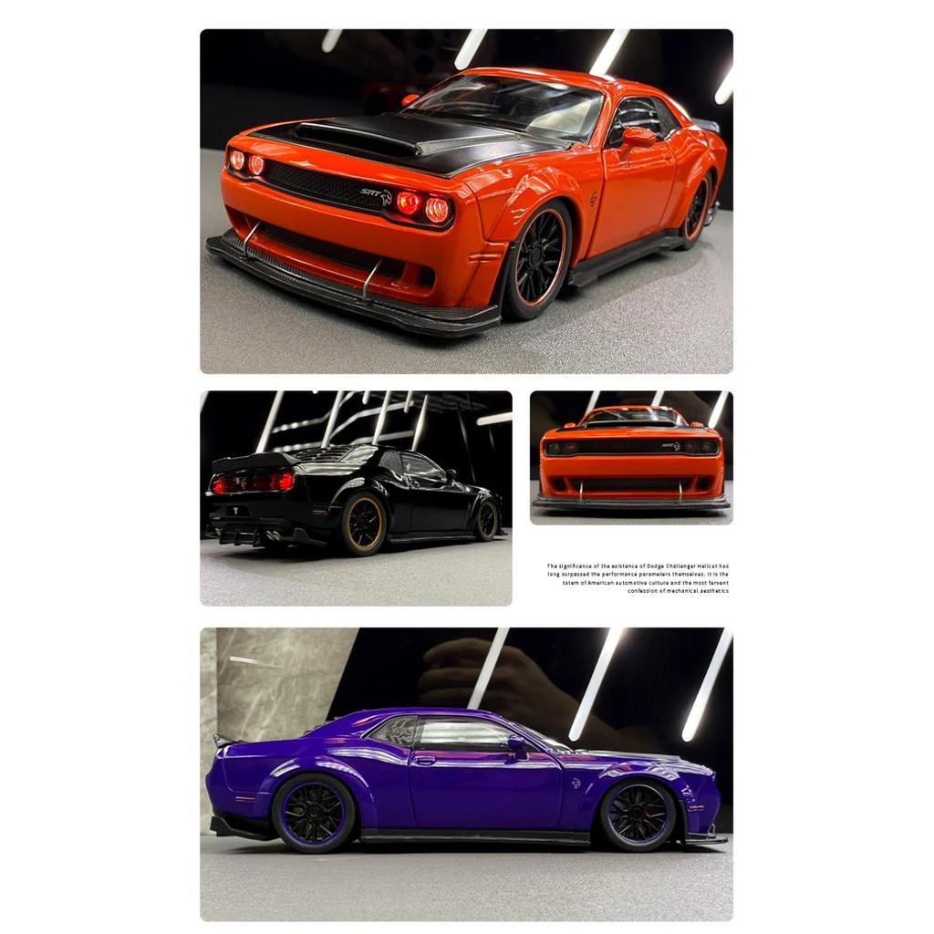 Новая модель автомобиля Dodge Challenger SRT Hellcat 2024 в масштабе 1/32, литая из металла, игрушка, машинка Diecasts со звуком и светом для детей, транспортное средство