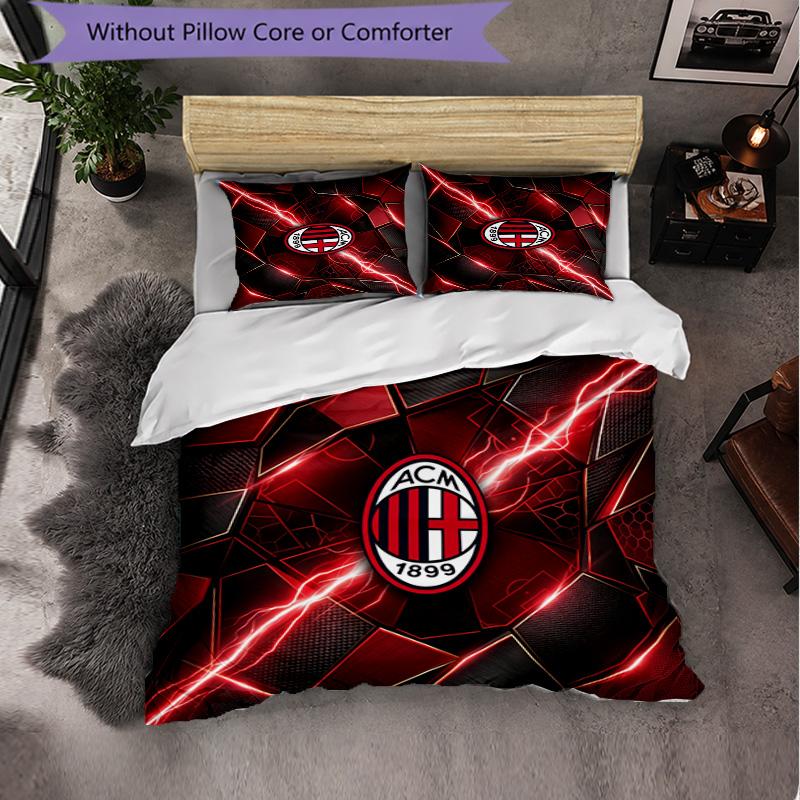 AC Milan Pattern 3 Pieces Bedding Set Soft Microfiber Duvet Cover with Pillow Cases for Bedroom