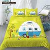 Счастливый Кемпинг Пододеяльник Квин Мультяшный Караван Кемпинг Постельный Комплект Фермерский Стиль 3D Чехол для Одеяла с Наволочками
