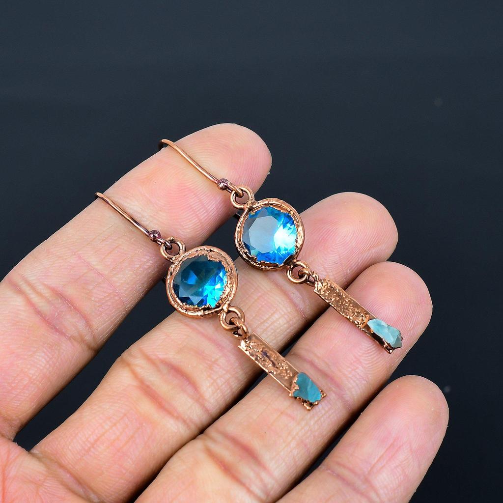 Серьги с голубым топазом, Медная гальванопластика, Украшения из драгоценных камней, Серьги ручной работы, На День благодарения