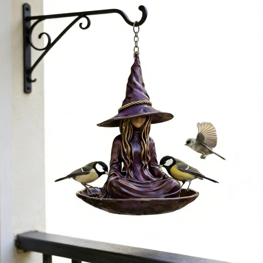 Witch Garden Statue Hanging Bird Feeder for Outdoors Creative Resin Witch Birdfeeder for Patio Backyard Lawn Garden Decor