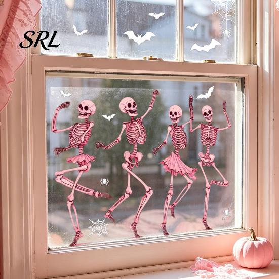 Decorative Seasonal Ornaments Halloween Ghost/Skeleton Static Window Clings, PVC Waterproof Glass Stickers, Creative Gifts Removable Decals