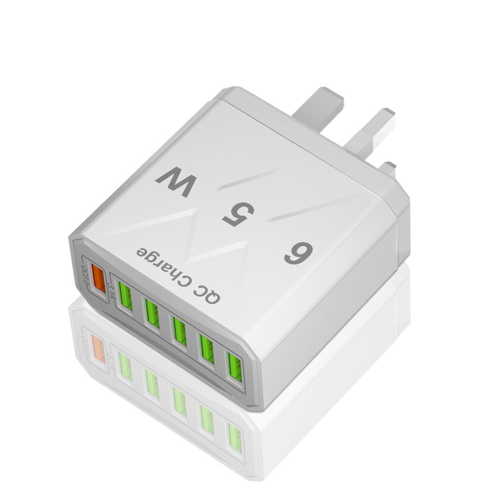 65 Вт 6 портов USB быстрое зарядное устройство EU/US/UK вилка Quick Charge 3.0 для iPhone 16 15 14 13 Xiaomi Samsung Redmi K60 мобильное зарядное устройство для путешествий