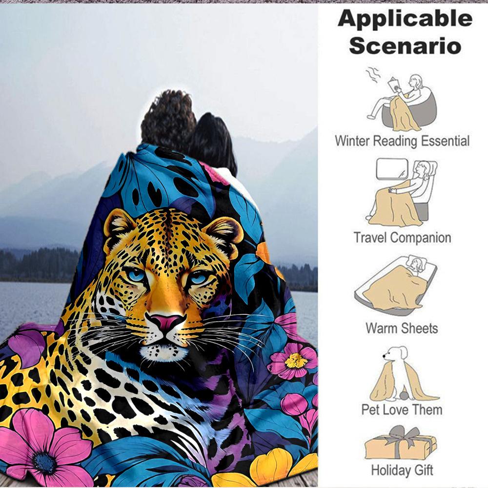 1pc Leopard Floral Lightweight Flannel Blanket, Comfortable and Warm Blanket, for Office and Camping Sofa Bed, Livingroom120