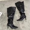 Широкое голенище большой обхват голенища длинное голенище женские осень 2025 тонкий каблук ботильоны на платформе длинные сапоги остроносые высокий каблук высокие сапоги-ботфорты