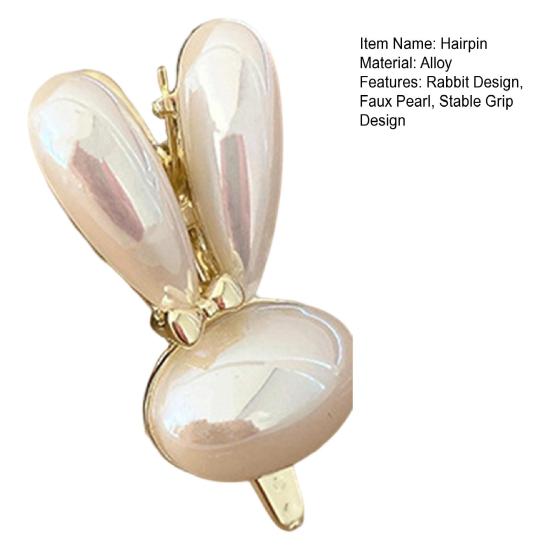 Girl Hairpin Gold-Plated Base Faux Pearl Rabbit Design Stable Grip Hair Clip Side Bang Hair Pin Hair