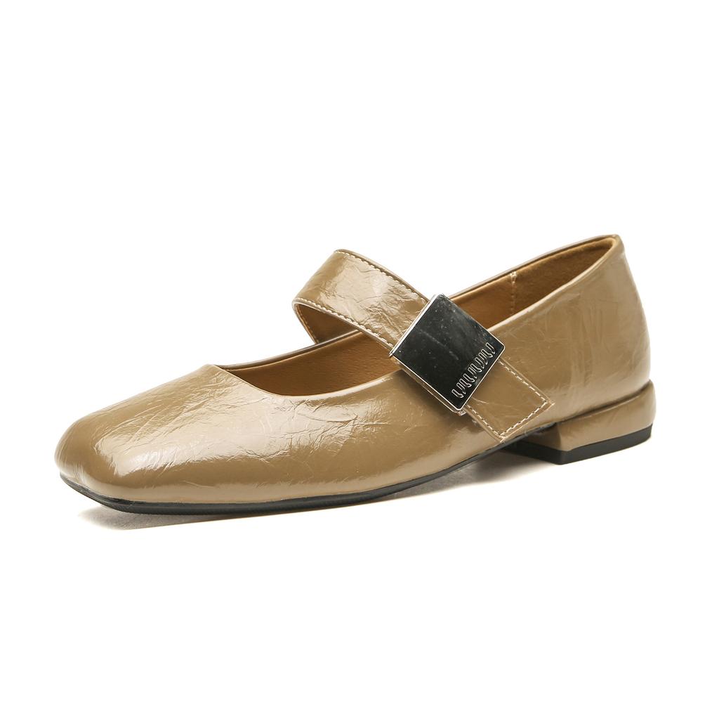 2308 flat shoes women's thick heel new square head with Mary Jane shoes French square buckle light mouth low heel single shoes