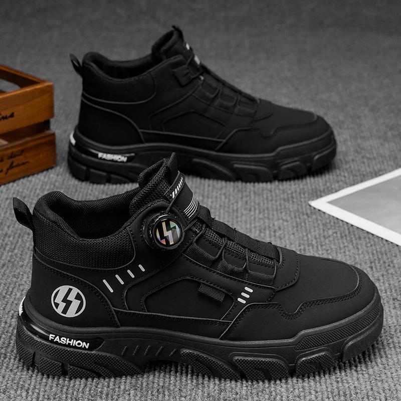 New Men's Leather Boots Autumn High-top Wear-resistant Martin Boots Men's Casual Exercise Trendy Shoes Non-slip Boots