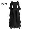 Women Ball Gown Off Shoulder Gothic Long Horn Sleeves Irregular Layered Pleated Elastic Tight Waist Solid Color Retro Renaissance Party Prom Maxi