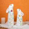 1 Pair Easter Bunny Figurine Carving Flower Butterfly Ladybird Rabbit Statue Animal Sculpture Holiday Party Desktop Decoration Ornament