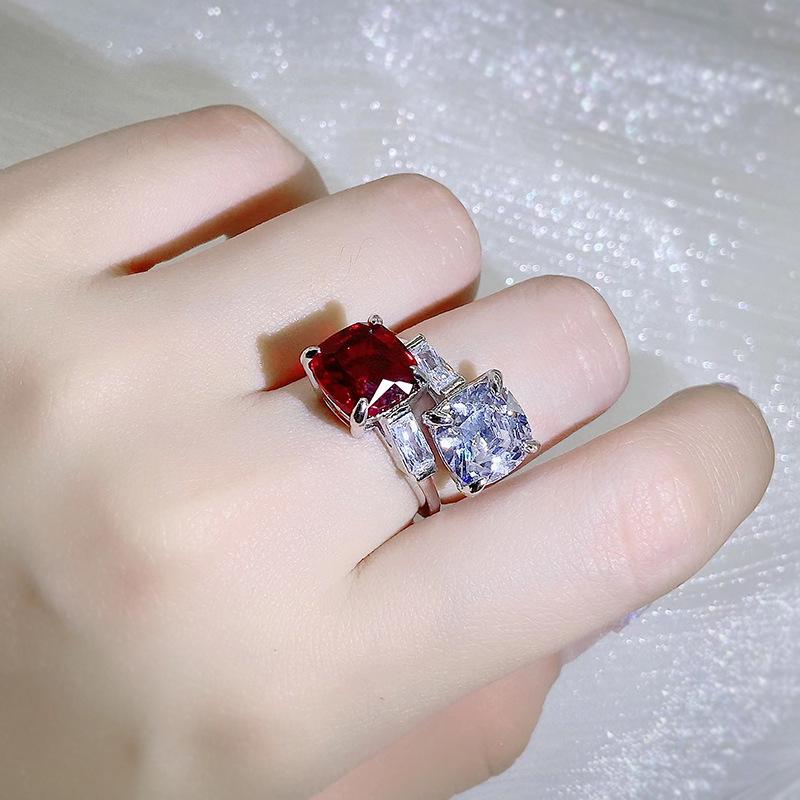 Серебряное кольцо с цирконом высокой четкости элегантное женское инкрустированное огненно-красным рубином открытое кольцо свадебная вечеринка ювелирное изделие подарок