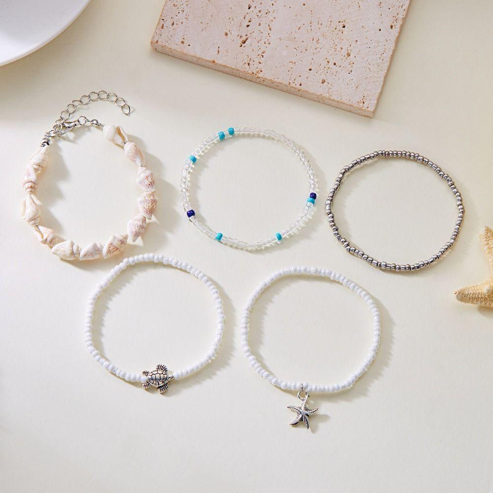 Colorful Ocean Style Hand Chain Sweet Bohemia Bracelet Set Vintage Starfish Shell Bracelet  Beach