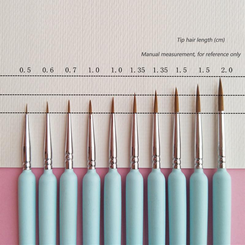10 Pcs Weasel Hair Fine Detail Brushwork Brushes Artist Hand Painting Fineline PaintBrush Set for Oil Watercolor Gouache Acrylic Painting Stroke