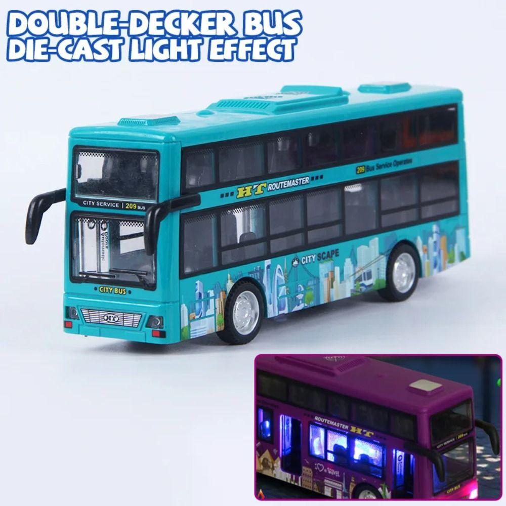 Light Music Double Decker Bus Model Open the Door Sightseeing Bus Model Kids Student