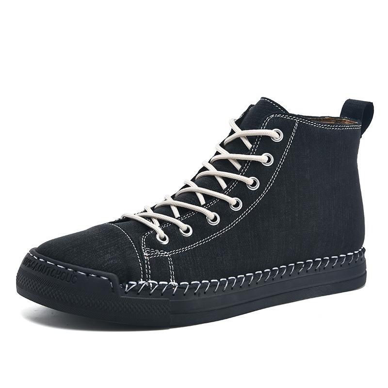 Foreign trade large size 4748 trendy fashion high-top leather shoes hand-stitched medium-top men's shoes Korean version casual shoes men's boots
