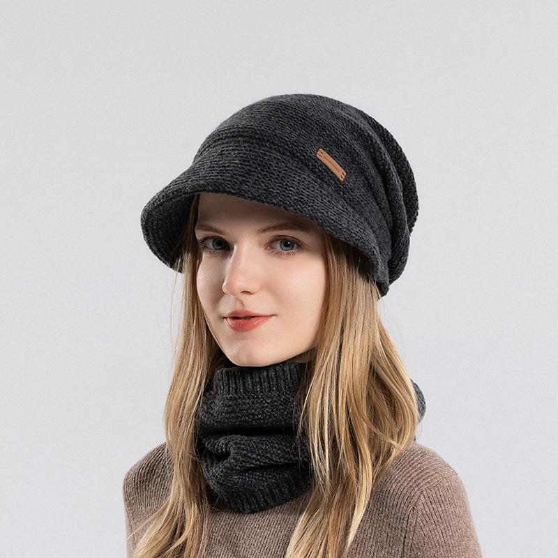 Warm Hats Winter Hat Scarf Set Velvet Cold Protection Warm Knitted Hat Women's Knitted Hat Set