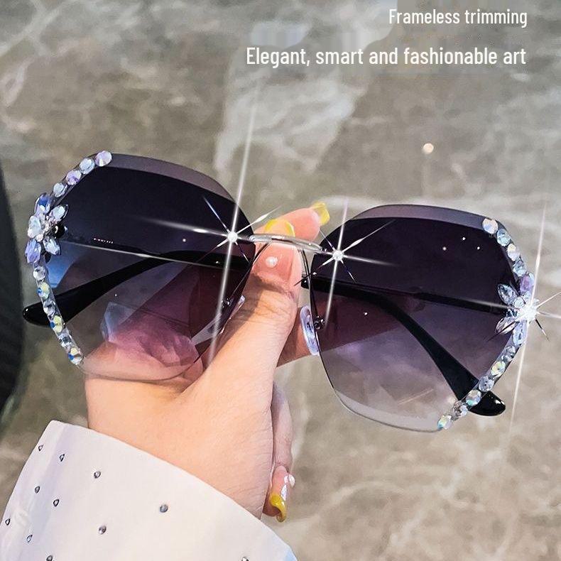 Модные солнцезащитные очки без оправы Temperament для женщин – тонкие, удобные для большого лица, с защитой от ультрафиолета