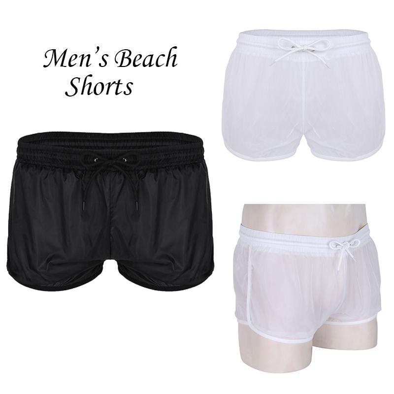 Men's See Through Sheer Drawstring Boxer Shorts Lounge Drawstring Swim Trunks Panties Underwear