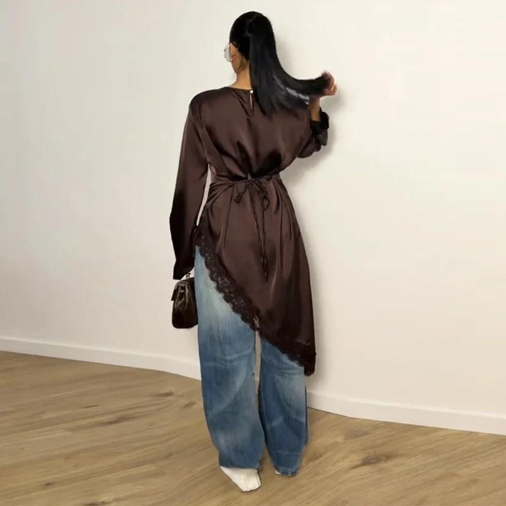 Breathable Drooping Style Blouse Long Sleeve Long Shirt Elegant Irregular Dress  Office Lady