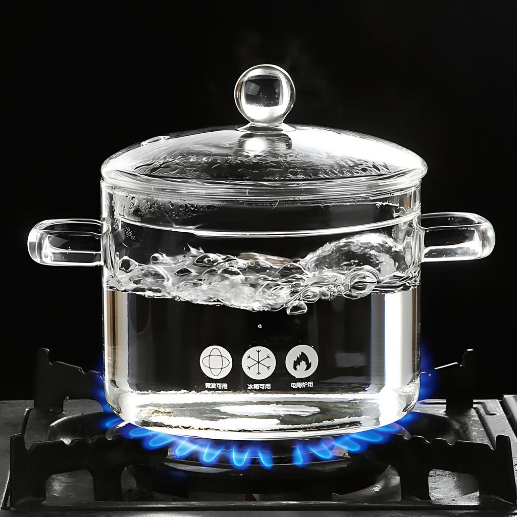 Transparent High-Temperature Glass Pot for Soup, Stews, and Noodles - Suitable for Electric, Ceramic Stoves, and Open Flame Cooking