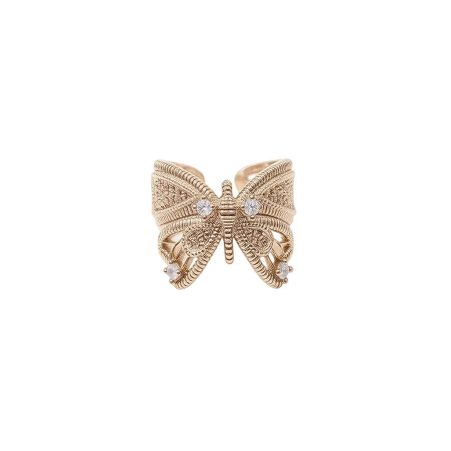 Zircon Openstyle Copper Ring For Women In Light Gold With Modern Geometric Shape