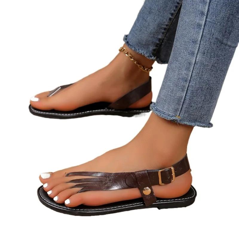 Распродажа женской обуви. Летние женские босоножки. Однотонные, с пряжкой, открытым носком, на низком каблуке, 43 размера.