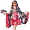 Kimono Dress Japanese Set Japanese Clothes Yukata One Piece Mini with Obi Red [Lady Lazy] (XXL)
