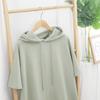 Women's Summer Plus Size Loose Solid Colour Round Neck Hooded Drawstring T-Shirt Sweatshirt Short Sleeve