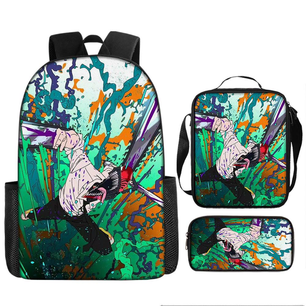 Chainsaw Man Anime Peripheral Backpack Set, Lightweight Large‑Capacity School Bag With Pencil Pouch, Casual Anime Daypack For Middle School Boys Girls