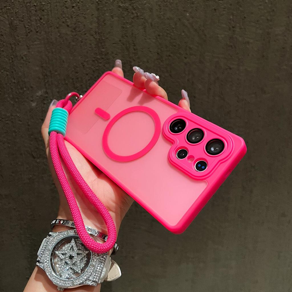 New Matte Translucent With Lanyard Shockproof Magnetic Cover for Samsung Galaxy S25 Edge S24 FE S23 Ultra Plus For Magsafe Case