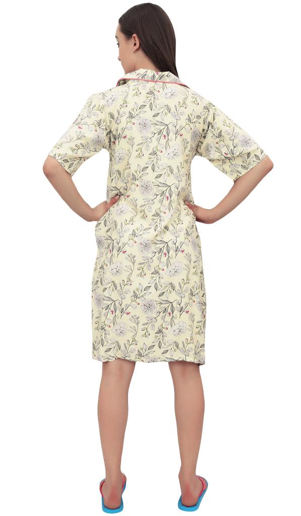 Bimba Женская пижама с короткими рукавами и карманом, светло-желтого цвета с цветочным принтом -