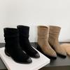 Осенние женские ботильоны на толстом каблуке с плиссировкой, модные элегантные замшевые короткие боты для женщин