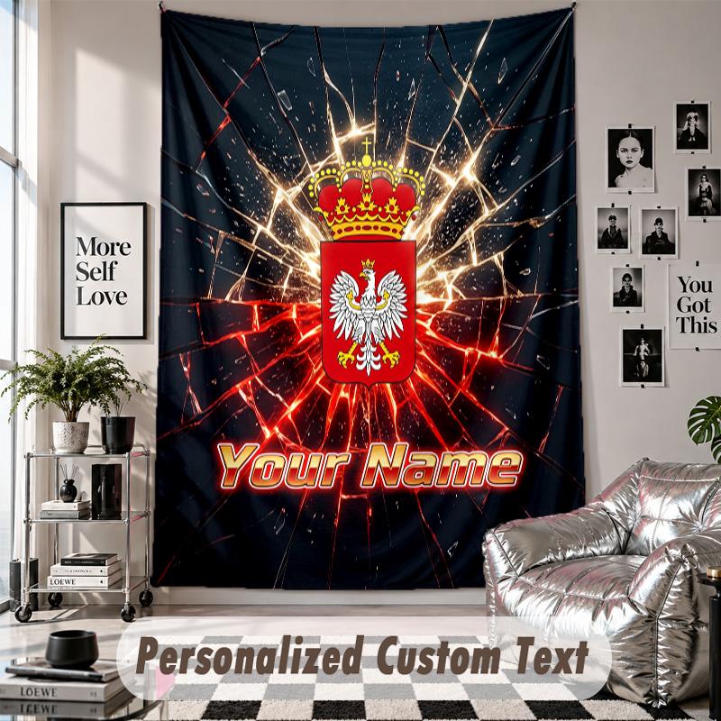 Custom Tapestry Wall Hanging, Poland Football Personalized Name Text Home Wall Decor
