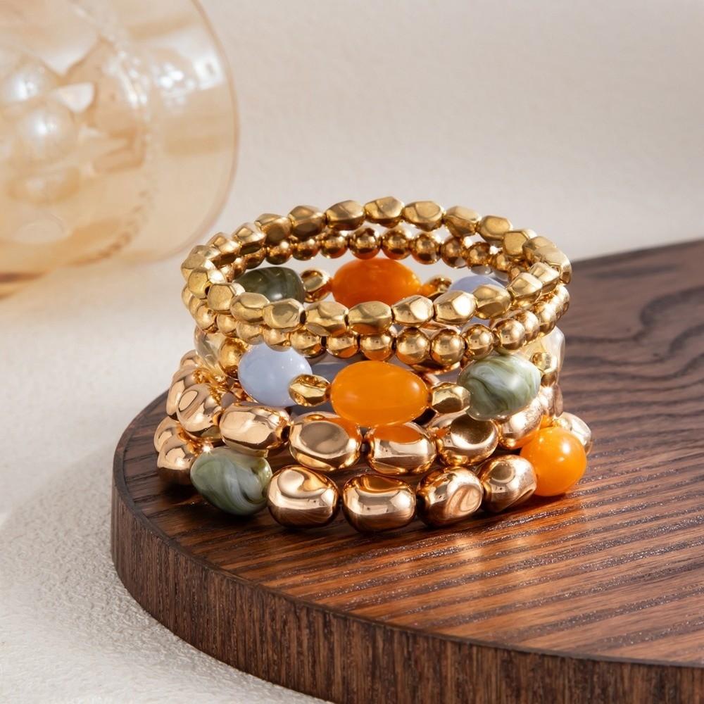 Multi Color Resin Bead Bracelet Irregular Shape Elastic Cord Bracelet Daily Outfit