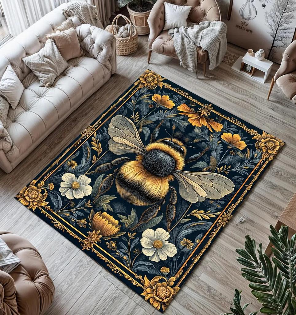 Готический ковер с пчелой, Ковер в стиле академия, Ковер с цветочным животным декором, Ковер бохо, Эстетичный ковер, Современный коврик для пола в гостиной