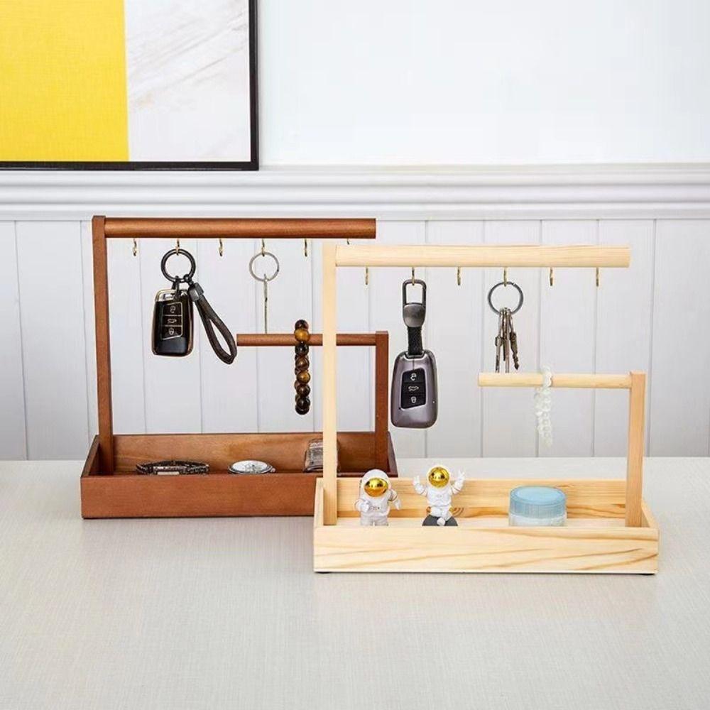 With Hooks Key Storage Rack Wooden Bathroom Shelf Jewelry Display Plate Earrings Pendants