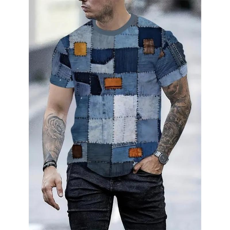 Летний топ с круглым вырезом и 3D-принтом в виде цветных блоков, модные повседневные футболки с короткими рукавами для мужчин