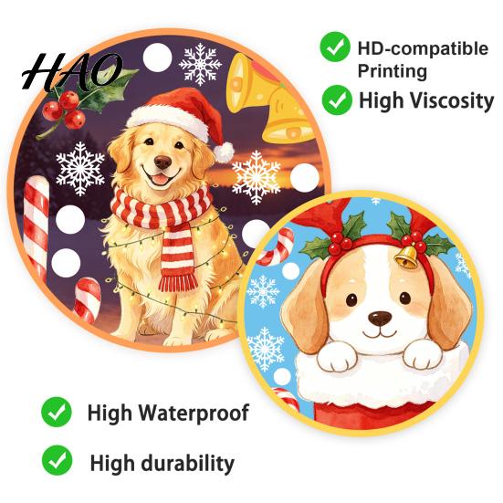 Holiday Decorative Window Film Christmas Static Clings, No?Glue Cute Puppy Glass Decals with Snowflake Colorful Pattern Candy Cane, Reusable