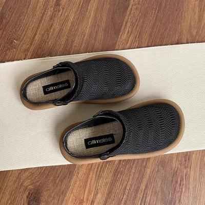 Летние льняные сандалии женские одна обувь два способа носки мягкая подошва сумка на голову полушлепанцы новая дышащая сетка обувь с одним педальным отверстием