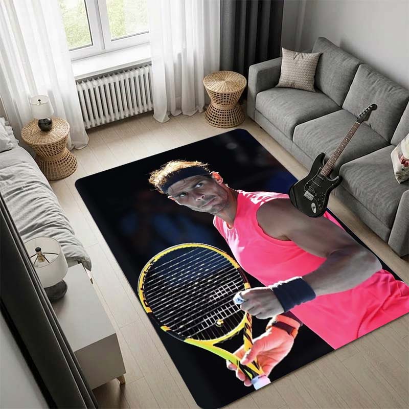 Pop Art Rafael Nadal Tennis Player Area Rug, Non Slip Floor Mat, Splash Ink Portrait Print Carpet for Living Room Bedroom